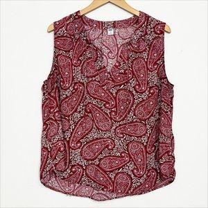 Old Navy Paisley Sleeveless Top, dark red floral